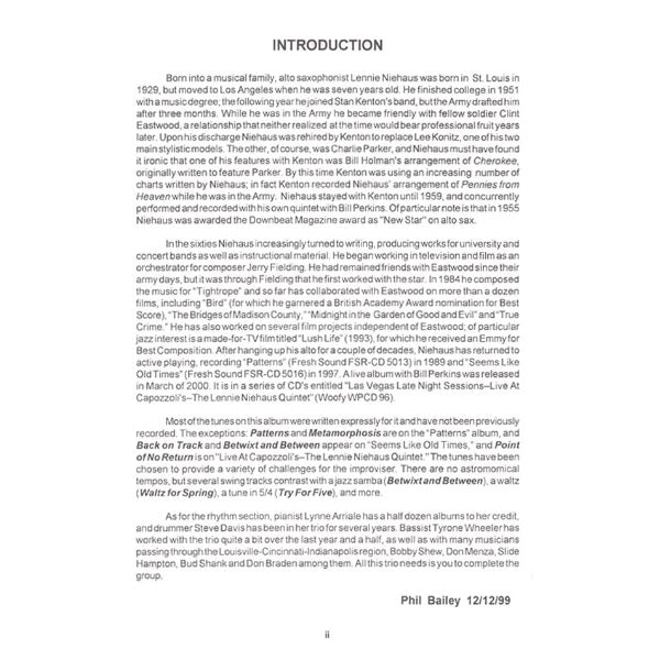 Aebersold vol. 92: Lennie Niehaus