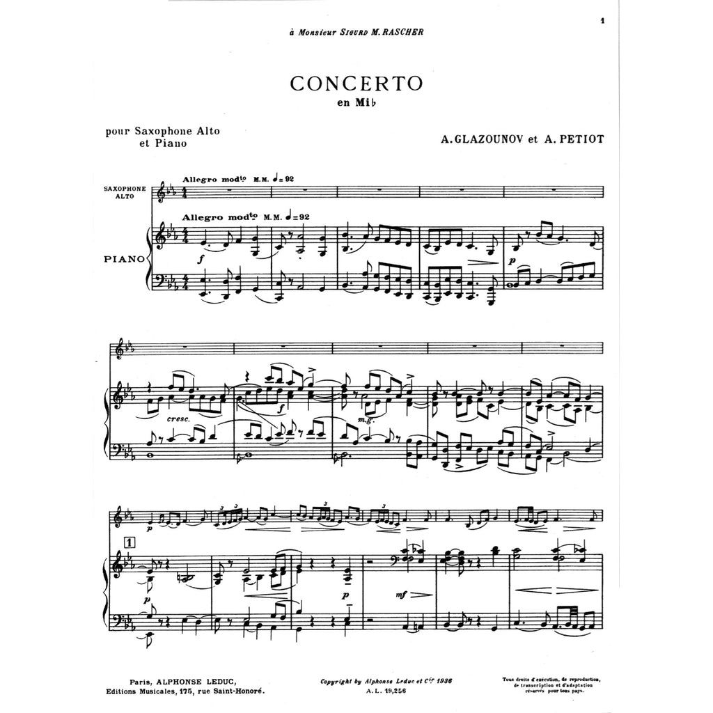 Concerto Op. 19 En Mi Bemol altsax & piano