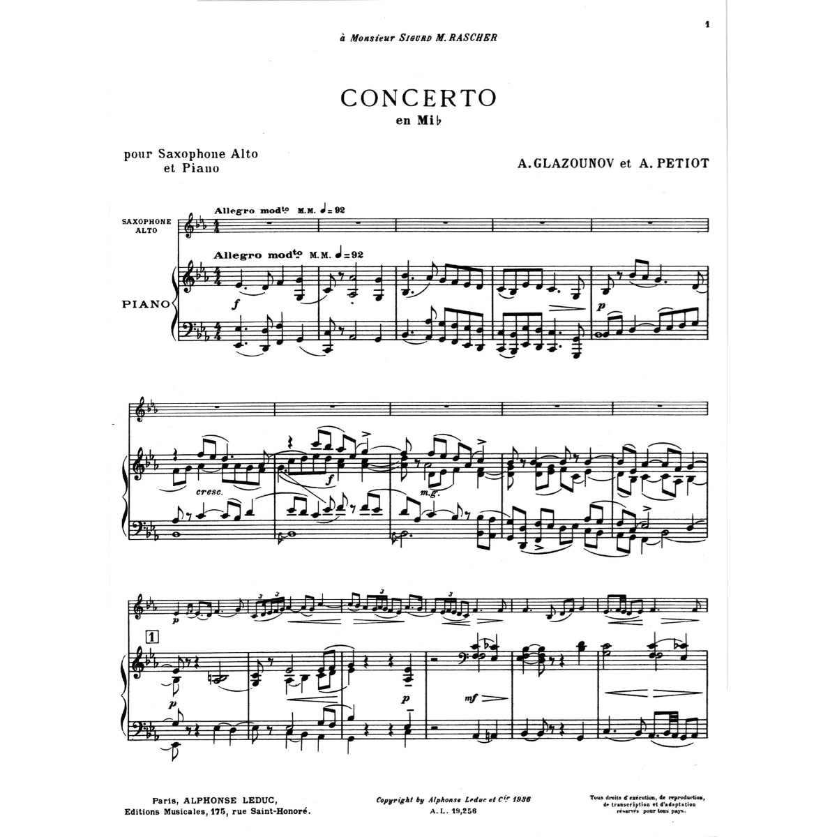 Concerto Op. 19 En Mi Bemol altsax & piano