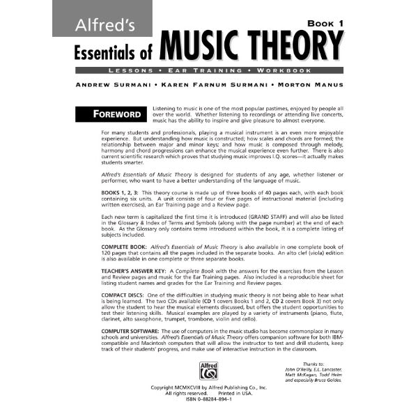 Alfred's Essentials of Music Theory: Book 1