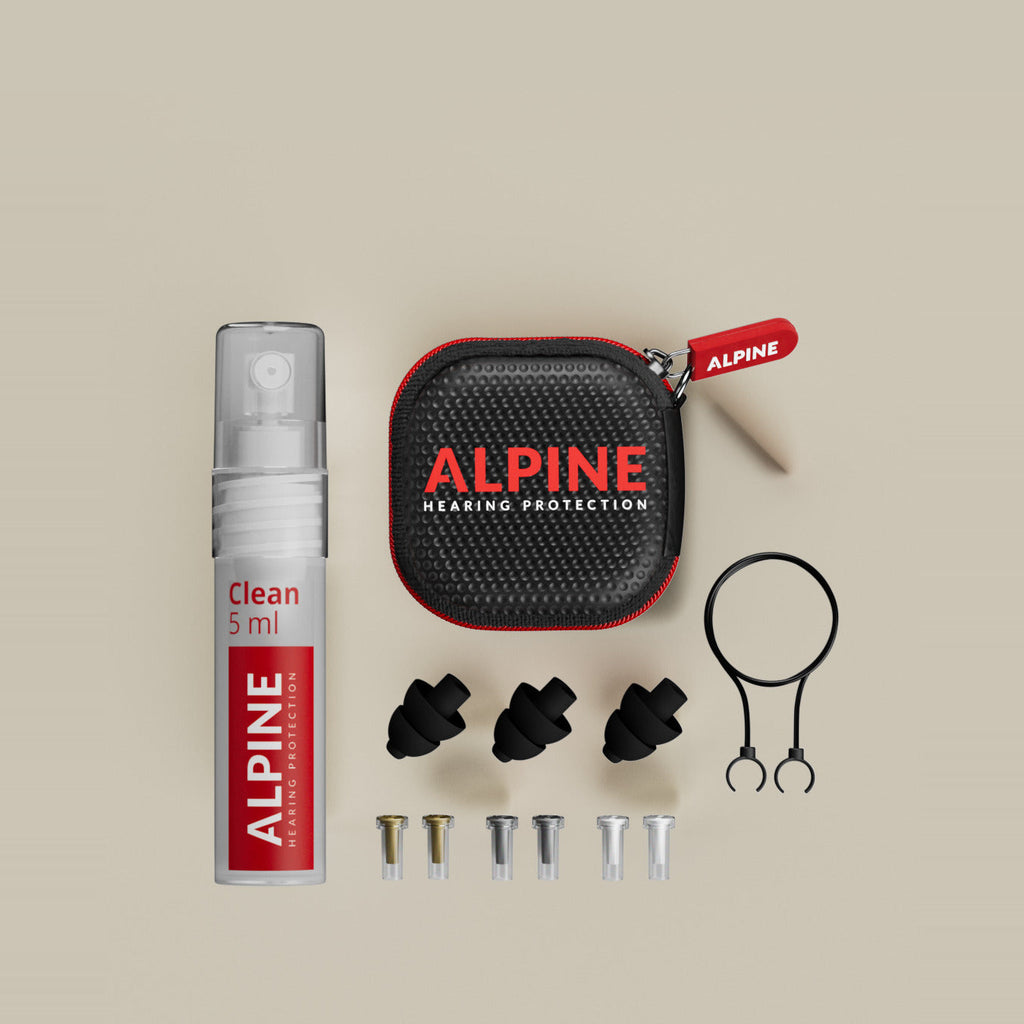 Alpine MusicSafe met etui, reinigingsspray, koordje en drie paar filters