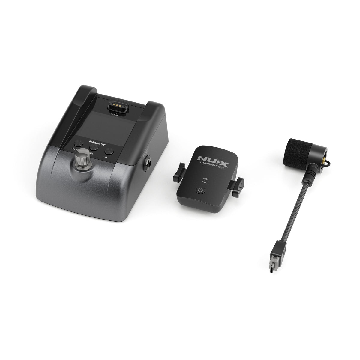 Ontvanger, zender en zwanenhalsmicrofoon van de NUX B-6 Pro