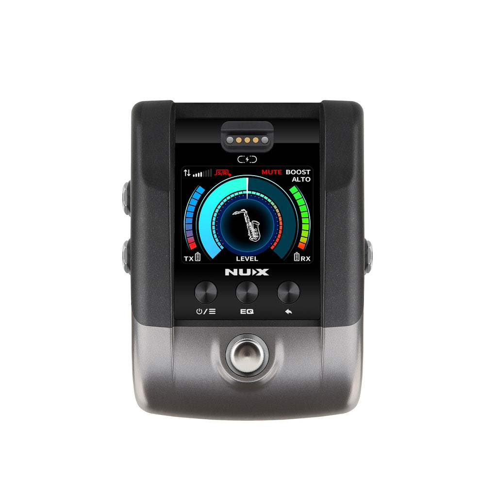 Kleurenscherm van de NUX B-6 Pro ontvanger met EQ-profiel voor altsaxofoon