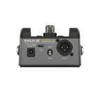 Aansluitingen van de NUX B-6 Pro ontvanger met XLR DI-uitgang, USB-C en 9V voeding