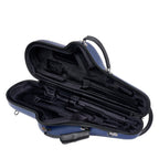 Geopende blauwe Protec Micro ZIP altsax koffer