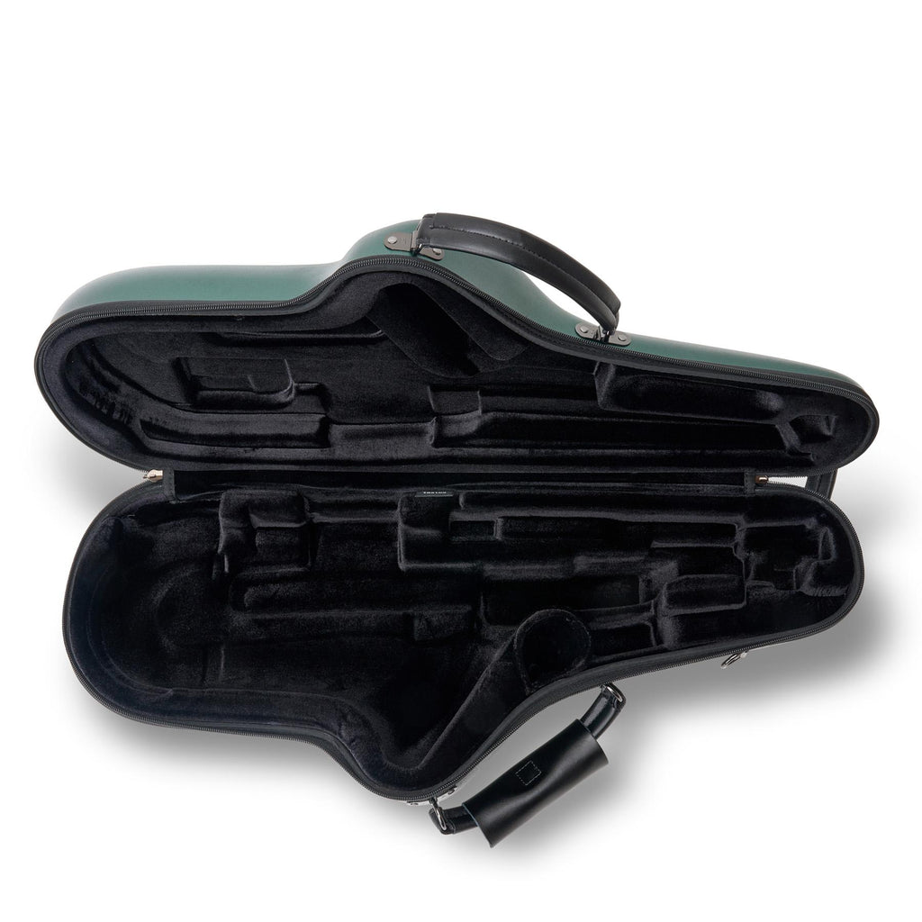 Geopende donkergroene Protec Micro ZIP altsax koffer