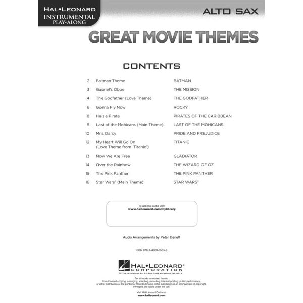 Instrumental Play-Along: Great Movie Themes altsax