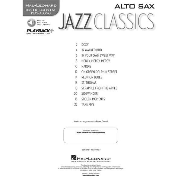 Instrumental Play-Along: Jazz Classics altsax