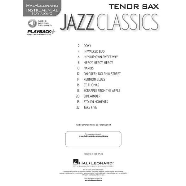 Instrumental Play-Along: Jazz Classics tenorsax