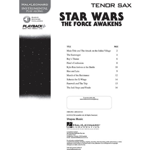 Instrumental Play-Along: Star Wars: The Force Awakens tenorsax