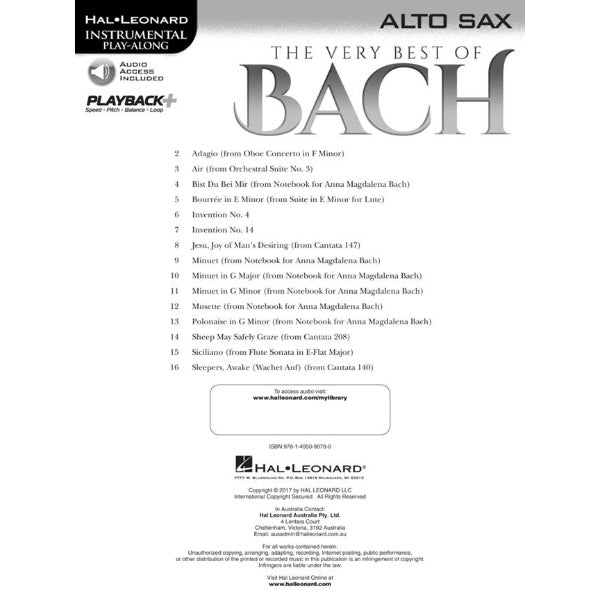 Instrumental Play-Along: The Very Best of Bach altsax