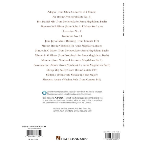 Instrumental Play-Along: The Very Best of Bach tenorsax