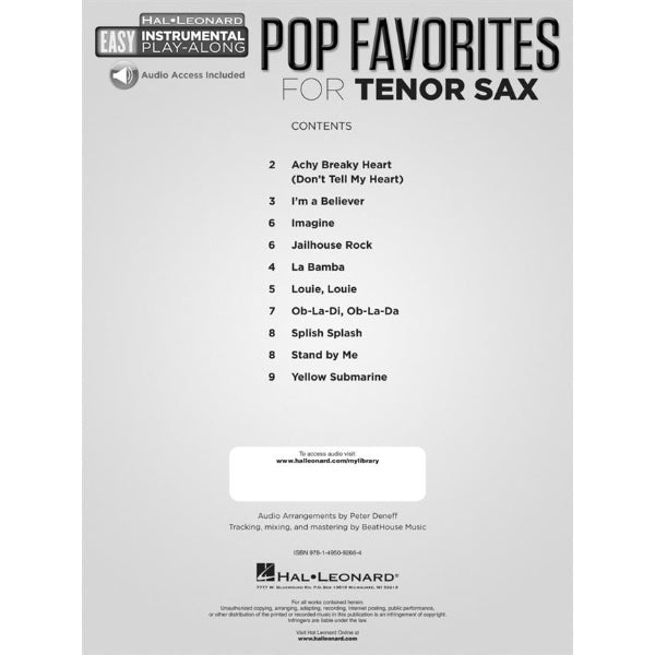 Easy Instrumental Play-Along: Pop Favorites tenorsax