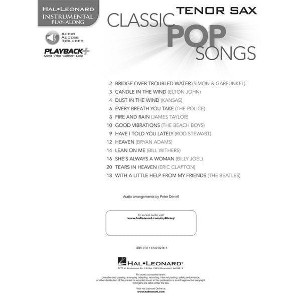 Instrumental Play-Along: Classic Pop Songs tenorsax