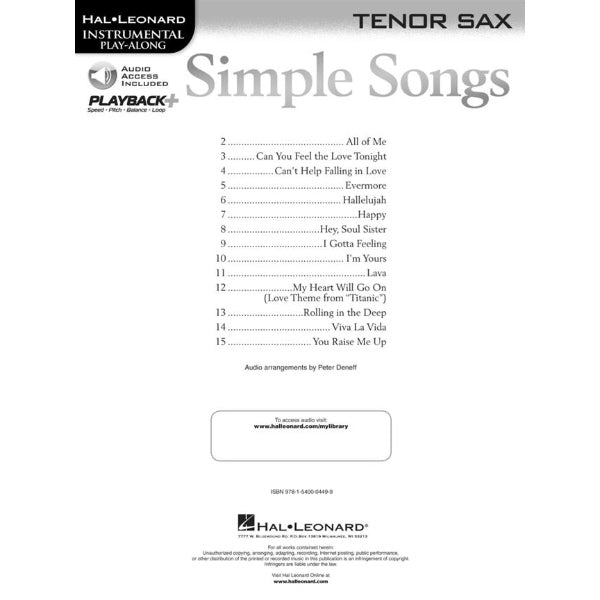 Instrumental Play-Along: Simple Songs tenorsax