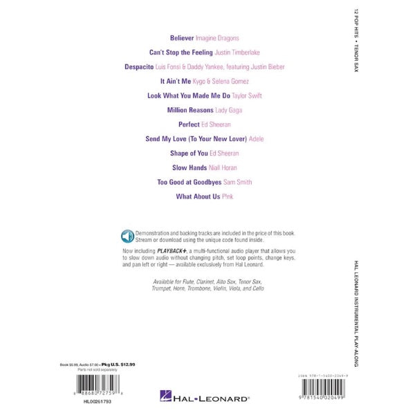 Instrumental Play-Along: 12 Pop Hits tenorsax