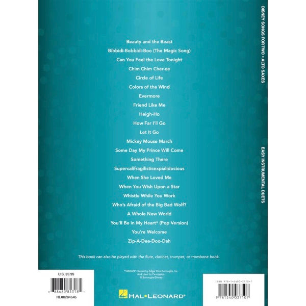 Disney Songs for Two Alto Saxophones