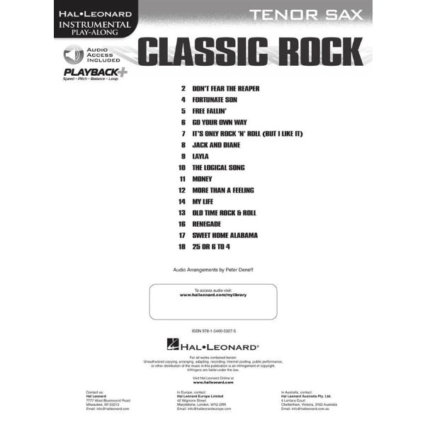 Instrumental Play-Along: Classic Rock tenorsax