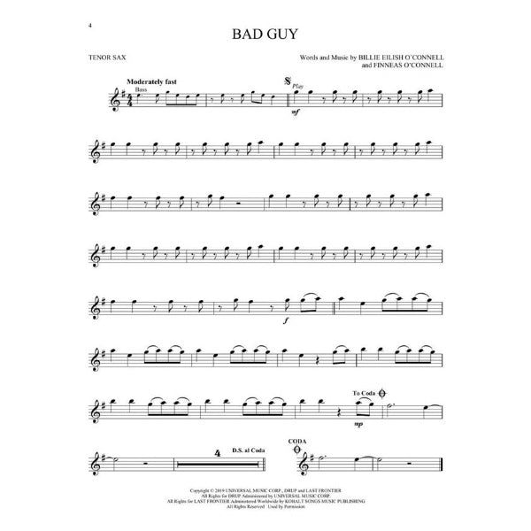 Instrumental Play-Along: Billie Eilish tenorsax