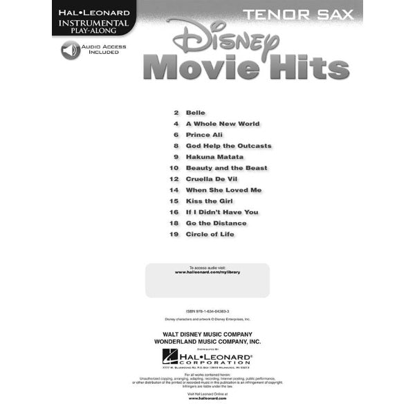 Instrumental Play-Along: Disney Movie Hits tenorsax