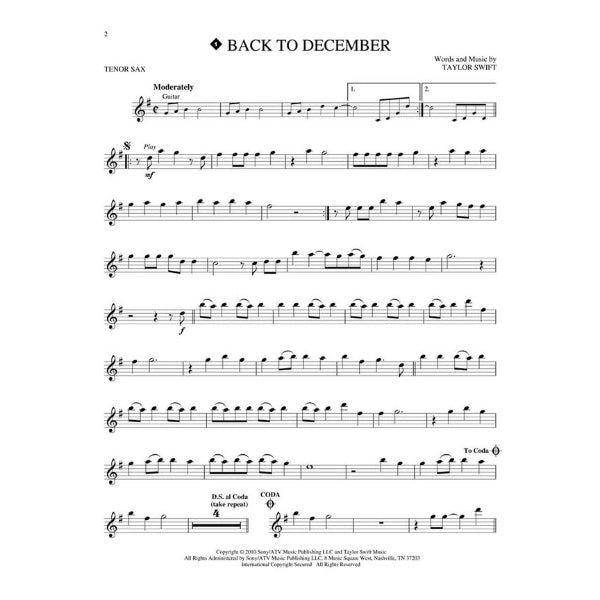Instrumental Play-Along: Taylor Swift tenorsax