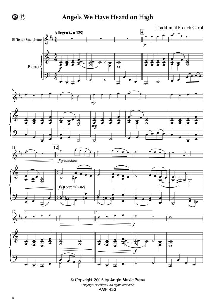 15 Intermediate Christmas Carols tenorsax & piano