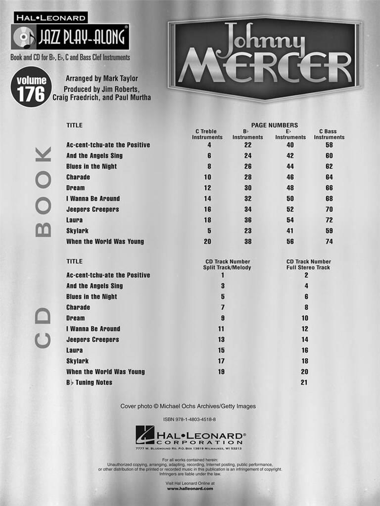 Jazz Play Along vol. 176: Johnny Mercer