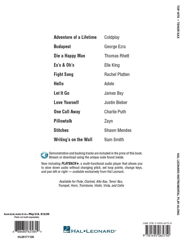 Instrumental Play-Along: Top Hits tenorsax