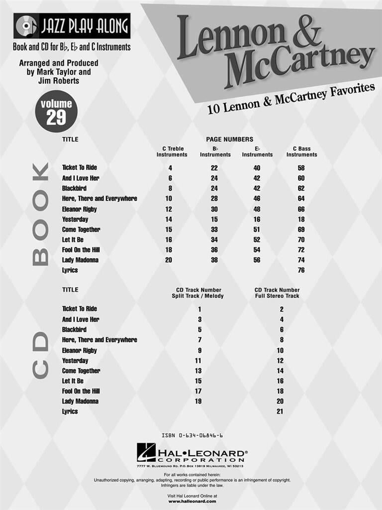 Jazz Play Along vol. 29: Lennon & McCartney