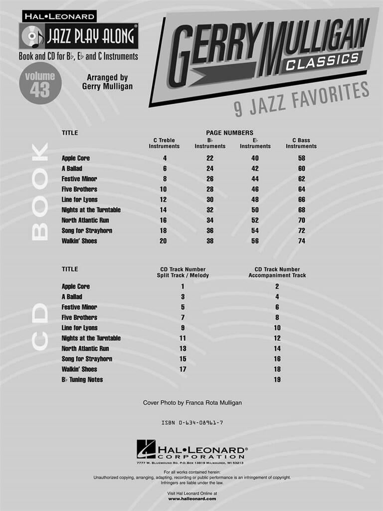 Jazz Play Along vol. 43: Gerry Mulligan Classics