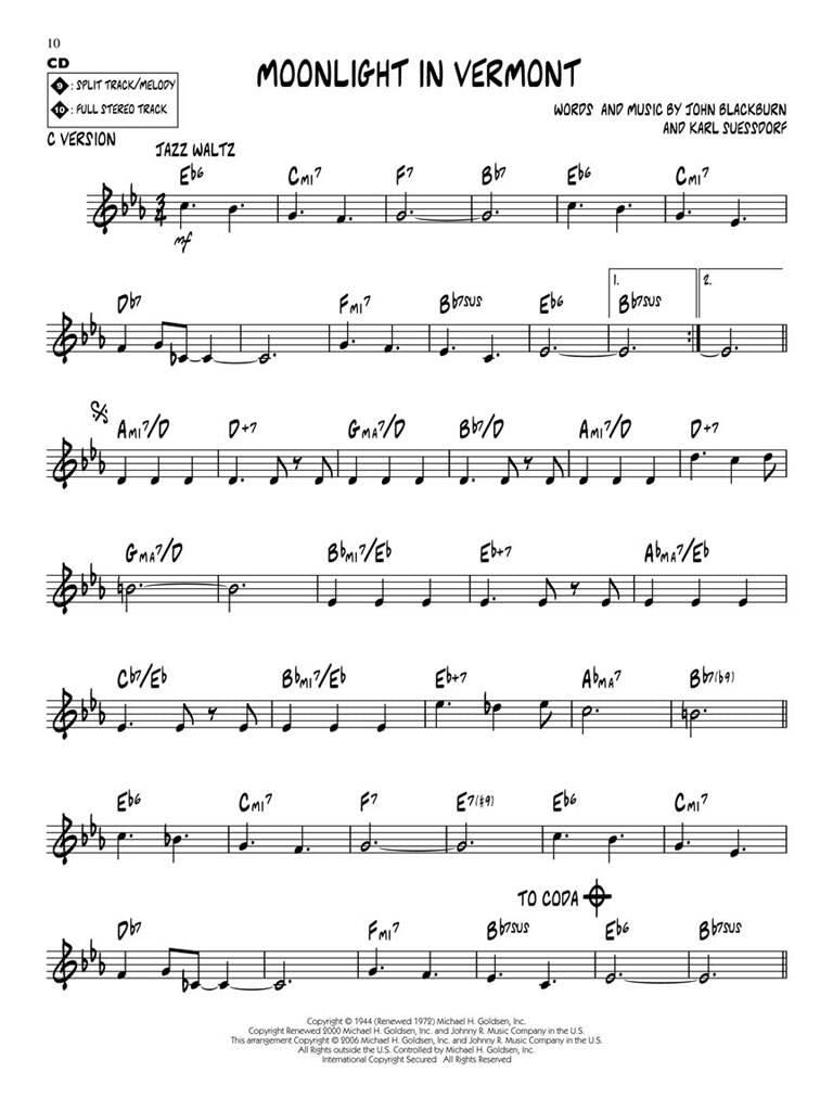 Jazz Play Along vol. 54: Moonlight in Vermont & Other Great Stand