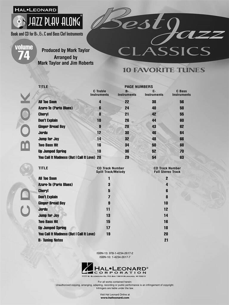 Jazz Play Along vol. 74: Best Jazz Classics