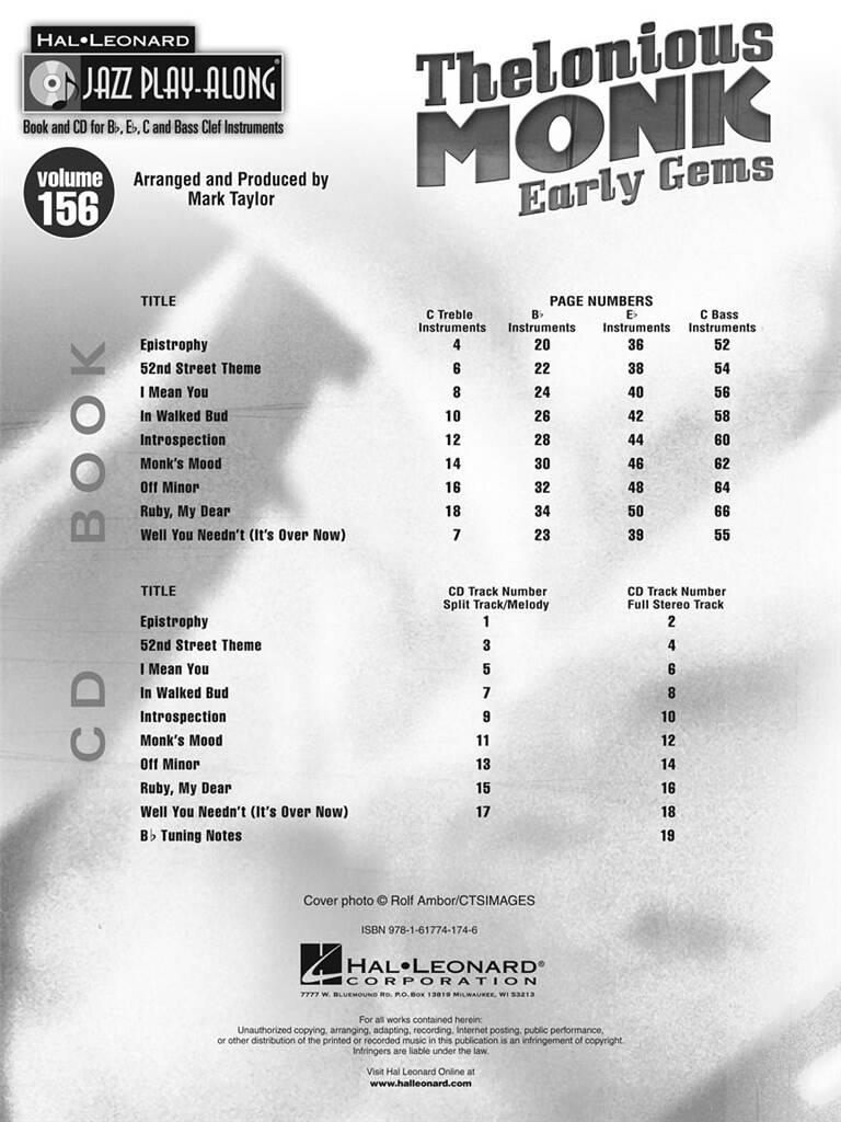 Jazz Play Along vol. 156: Thelonious Monk - Early Gems