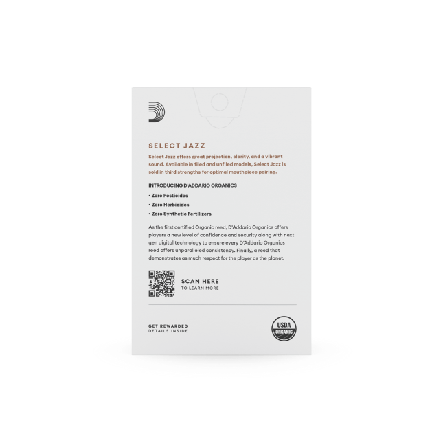 D'Addario Organic Select Jazz unfiled sopraansax riet per 10 stuks